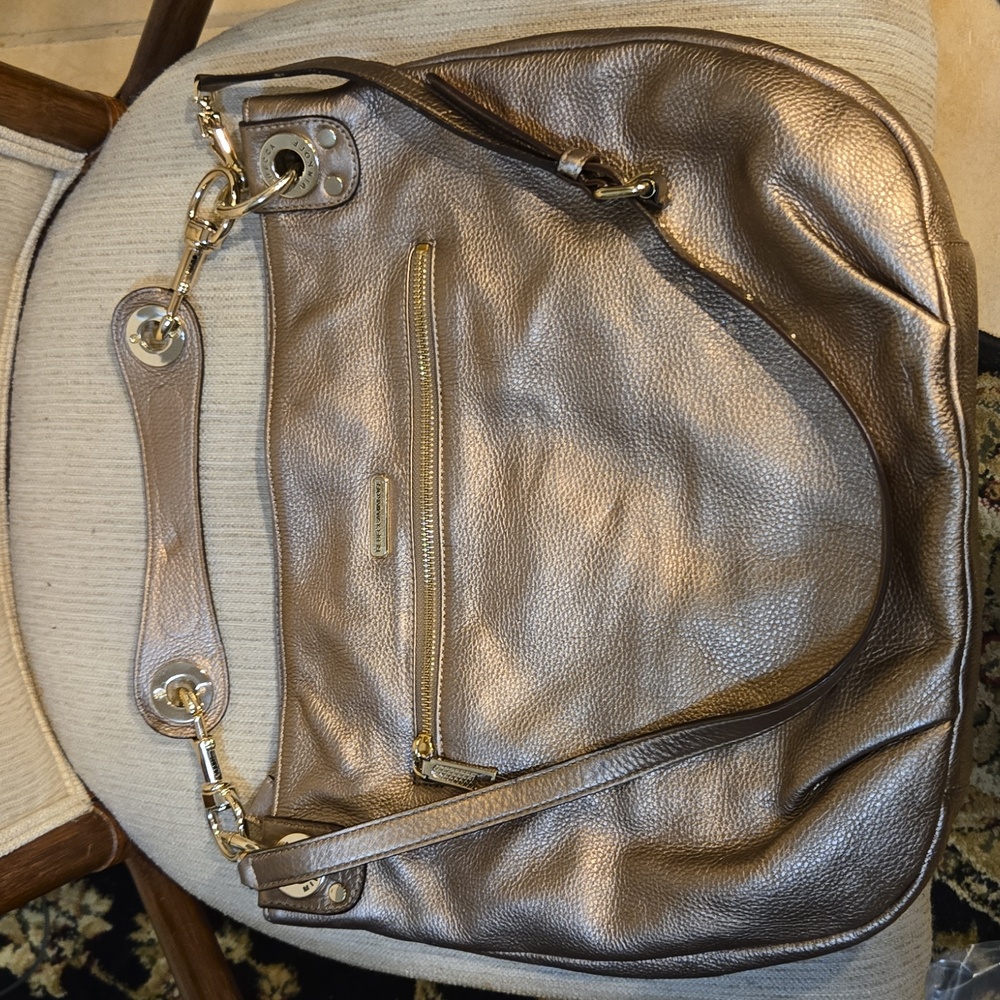 REBECCA MINKOFF Bronze Leather Studded Hobo Handbag Shoulderbag Detachabl Straps - Picture 14 of 16